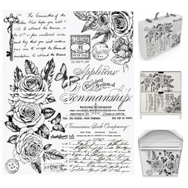 WANDIC 4 Sheets Black Letter Theme Rub On Transfer Stickers Sketching Style Flower Decals for DIY Scrapbooking Photo Albums Furniture,11.8 * 9.45in