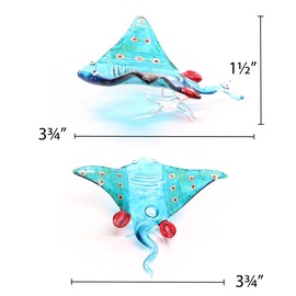 WitnyStore Tiny 3¾" Long Light Blue with Glittering Red Dots Stingray Figurine - Miniature Hand Blown Glass Sea Rays Colorful Fish Marine Animal Crystal Decorative Collectible Figurines Décor Gifts