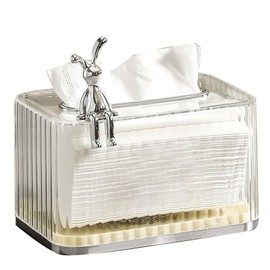 Gsycle Decorative Tissue Box Holder, Cute Clear Tissue Box Holder Cover Modern Rectangular Paper Facial Cover Napkin Dispenser Bathroom Tissue Organizer Stand for Bedroom Bathroom Office(Clear)