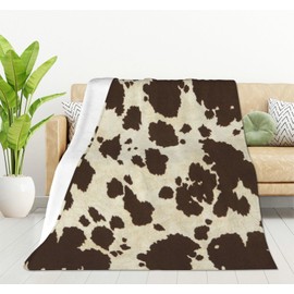 HGOD DESIGNS Brown & White Cowhide Fur Print Pattern Fleece Throw Blanket Ultra Soft Cozy Blooming Decorative Flannel Blanket All Season for Home Couch Bed Chair Travel 130x150cm