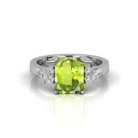 DINJEWEL 5.00 Carat Beautiful Natural Peridot Gemstone August Birthstone Silver Adjustable Ring For Women And Men, Metal, Peridot