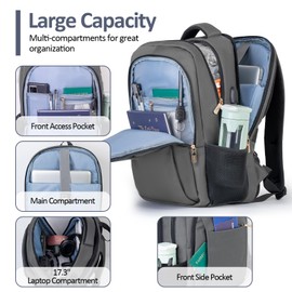 TEMASOL Travel Laptop Backpack, 17 Inch Computer Backpack Anti Theft with USB Charging Port, Water Resistant Weekender Bag Airline Approved, Slim College School Business Bag Gift for Men & Women, Grey