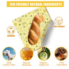 Reusable Beeswax Wrap, 3 Pack (S, M, L) Eco-Friendly Beeswax Wraps for Food, Bread Sandwich Wrapper, Sustainable,Zero Waste,Organic, Moisture Lock& Freshness Preservation