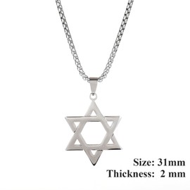 POYAMUSE Stainless Steel Star of David Necklace for Men - Symbolic Judaic Pendant Necklace, Jewish Star Pendant Necklace, Dainty Religious Necklace, Thoughtful Gift for Men and Women - 70cm