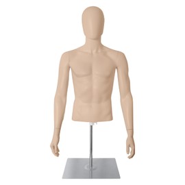 SHAREWIN Male Mannequin with Metal Stand Adjustable Plastic Half Body Display Mannequin Head, for Retail Clothing Shops (Skin)