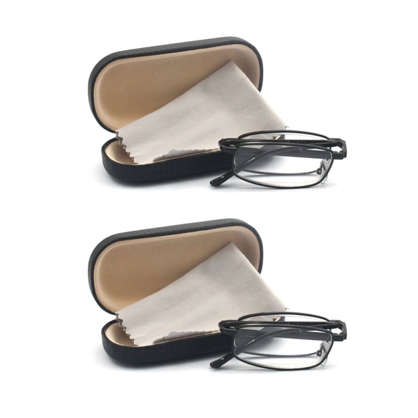 EYE ZOOM 2 Pairs Compact Rectangular Metal Folding Reading Glasses