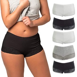 Emprella Cotton Underwear Women, Seamless Womens Boy Shorts Lace Panties -Slip- Shorts (Small, Assortment 2)