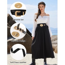 Scarlet Darkness Western Belts for Woman Black Belt Gold Buckle Cowgirl Fashion PU Leather Pirate Renaissance Accessories Black M