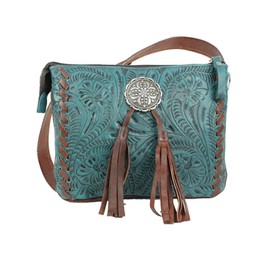 American West Leather Lariats & Lace Women's Multi-Compartment Crossbody Bag Turquoise