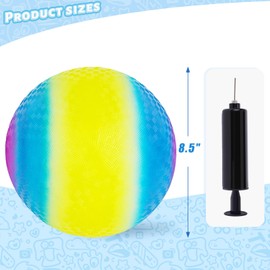 LovesTown Playground Ball, 8.5 Inch Kickballs Rainbow Bouncy Ball, Jumbo Beach Balls for Summer Swimming Pool Beach Game Indoor and Outdoor Games with Pump