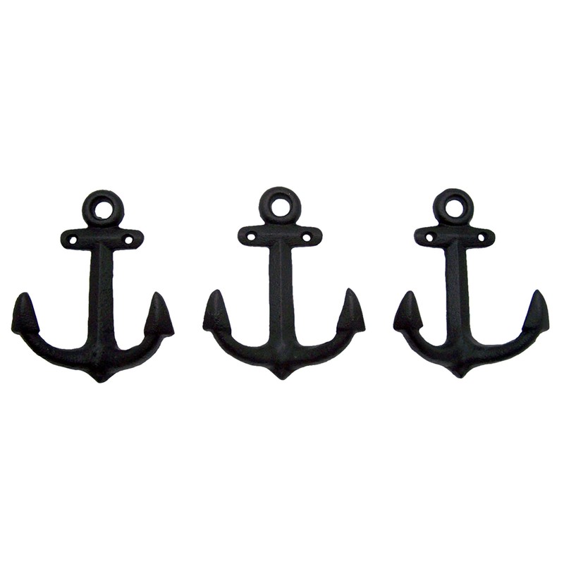 Wowser Nautical Cast Iron Ship Anchor Wall Hooks, 6 Inches,