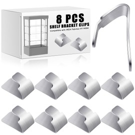 8 Pcs Metal Shelf Bracket Clips Compatible with IKEA Fabrikor # 114594 Bookcase Shelf Bracket Glass Door Galvanized Steel Silver