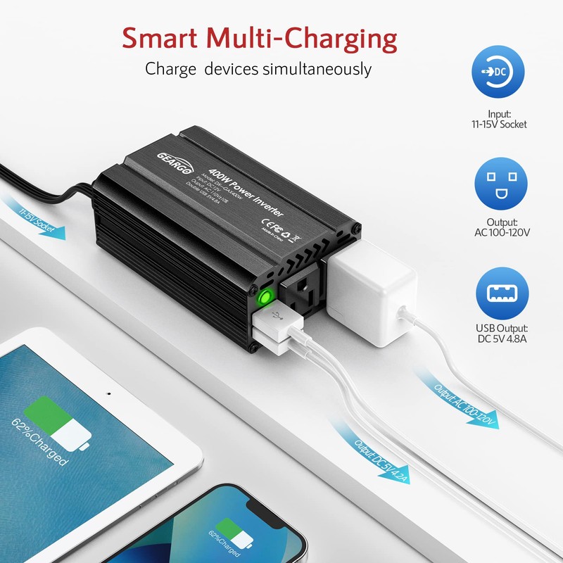 400W Power Inverter DC 12V to 110V AC Car Charger