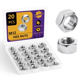 M12-1.8 Hex Nuts, 20Pcs Metal Nuts, Steel Nut, (18-8) 304 Stainless Steel Metric Nuts Set, Machine Screw Hex Nuts, Assorted Hardware Nuts Sets for Bolt for Furniture, Car and Construction