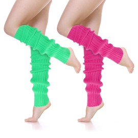 Tyqour 2 Pairs of Leg Warmers Neon Socks for 80s 90s Women's Leg Warmers Neon Pink Fluorescent Green Knitted Leg Warmers 80s 90s Theme Party Carnival, pink