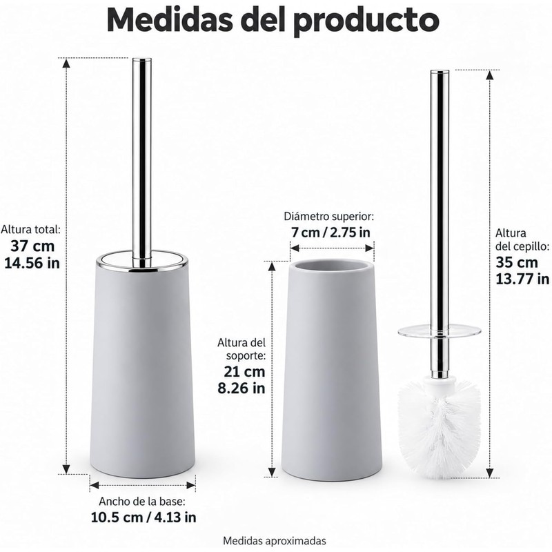 ALIMOTA Juego Cepillo Inodoro Acero, Cerdas 360° Mango Largo Soporte