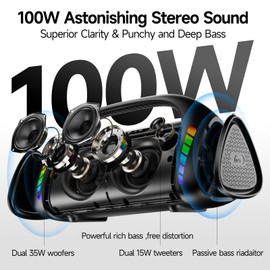 LFS Bluetooth Speaker,100W Loud Speakers Bluetooth Wireless with Deep Bass, LED Lights, IPX6 Waterproof, 30H Playtime, Portable Outdoor Speaker Boombox for Camping,Beach, Party