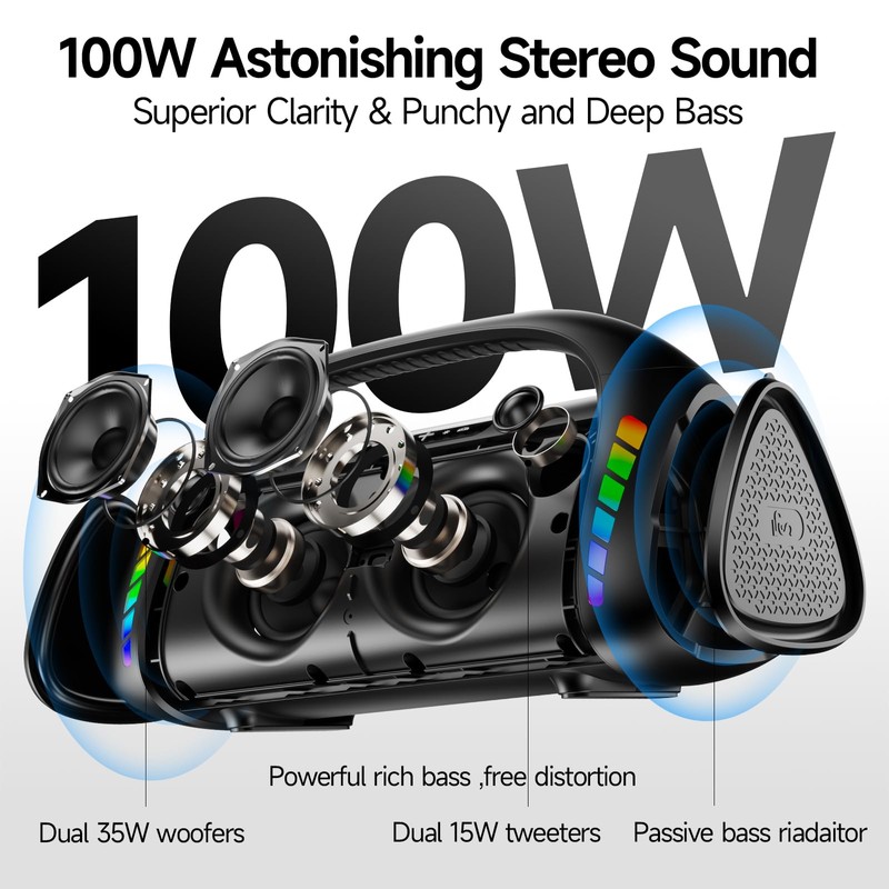 LFS Bluetooth Speaker,100W Loud Speakers Bluetooth Wireless with Deep Bass,
