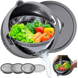 Colanders, 4-1 Colander with Mixing Bowls Set, Strainers for Kitchen, Food Strainers with Grater, Kitchen Gadgets Strainer Basket for Draining Pasta, Vegetable, Fruit & Veggie Washerl,Black