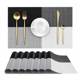 8pzs Mantel Individual Lavable Antideslizante Mesa Comedor Desayunador Taburete Restaurante Casa Hogar Decorativo Portector Higiene Tipo Rejilla Elegante Cuadros Negro