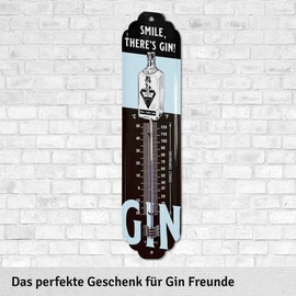 LANOLU Tin Sign Thermometer GIN - There is Gin! Retro Bar Decorative Bar Sign GIN - Analogue Thermometer as Gift - Vintage Decoration for Party Room, Irish Pub and Kitchen 7 x 28 cm