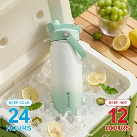 KEWIXY Stainless Steel Water Bottle 500 ml/18 oz, 2-in-1 Lid, Insulated Water Bottle with Straw, Leak Proof, Carry Handle, Fits Cup Holders, for Sports, Gym, Work (ICY Mint)