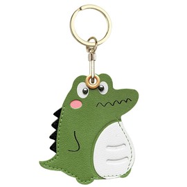 Leather Anti-Lost Keychain Case Cover for AirTags Tracker Holder, Dinosaur Anti-Drop Scratch Cute AirTag Holder with Keychain Accessories for Women Kids Pets Backpacks (Green Dinosaur)