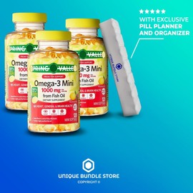 Omega-3 Mini Fish Oil – 120 Mini Softgels Lemon Flavor Supplement, Easy-to-Swallow Omega 3 Fatty Acid with EPA & DHA for Women & Men + 7 Day Pill Organizer Included (Pack of 3)