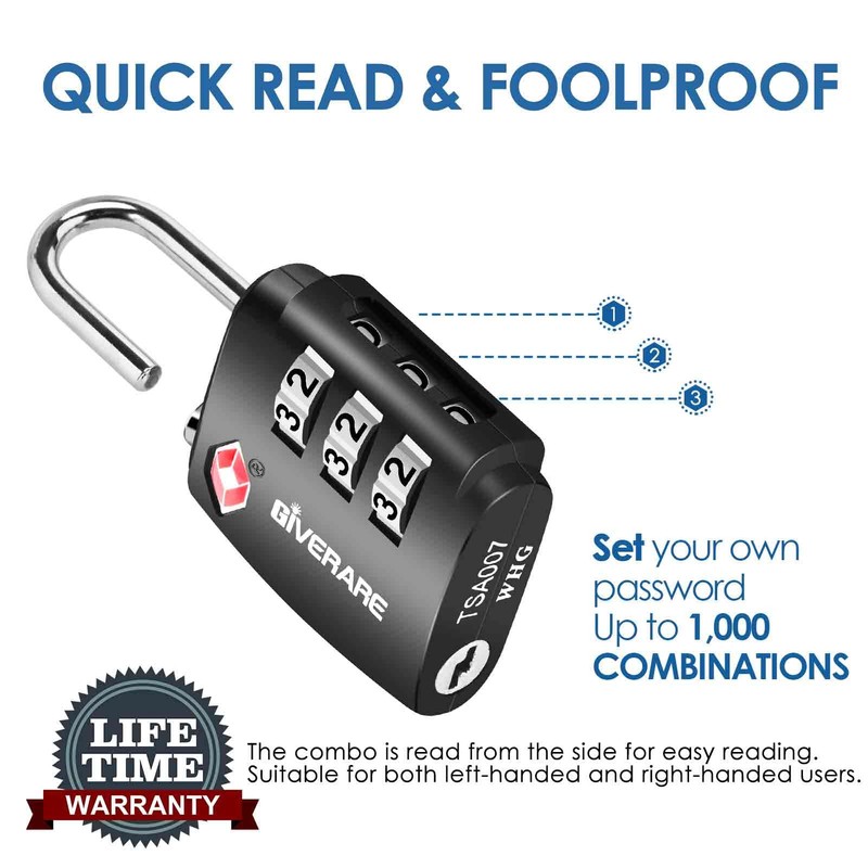 4 Pack TSA Approved Travel Luggage Locks, Combination Lock Alloy