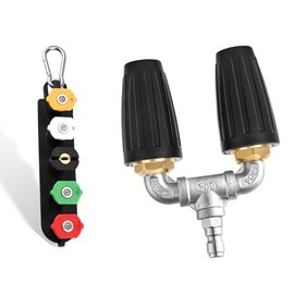 Dual Turbo Nozzle Pressure Washer,Power Washer Tips Set,360°Rotating Turbo Nozzle with 1/4" Quick Connector, 2.0 Orifice Twin Turbo Nozzle, 4-6 Gpm, 4000 Psi (Black)