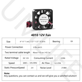 UMLIFE 4PCS 3D Printer Cooling Fan 40mmx40mmx10mm Oil Bearing Blower Fan DC 12V Brushless Cooling Fan with 2 Pin Terminal for Hotend Extruder Heatsinks Makerbot MK7 MK8 CPU Chip (12V 0.08A)