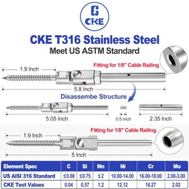 [Patent]CKE 40 Pack T316 Stainless Steel Invisible 180° Adjustable Right&Left Handed Thread Swage Lag Screws for Wood Post of 1/8" Angle Cable Railing Kit Deck Railing Hardware, DIY Wood Railing CR207