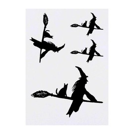 4 x 'Witch On A Broomstick' Temporary Tattoos - Water Resistant, Skin-Safe, Non-Toxic Transfers, Mixed Sizes (TO00002189)