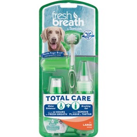 TropiClean Fresh Breath NO BRUSH Total Care Kit for Large Dogs - Complete Toothbrush & Toothpaste Gel Kit + Water Additive Drops - Helps Freshen Breath & Remove Plaque & Tartar
