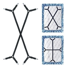 2 Piezas Sujetadores para Sábanas, Ajustables Elásticos Correas Cama Clips para Sábana Bajera Fundas de Colchón Sofá (Tipo Largo -Blanco)