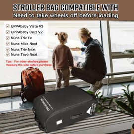 RAYMACE Padded Stroller Travel Bag for Airplane,Stroller Gate check bag with Wheels Fits UPPAbaby Vista V2,Cruz V2(Remove Rear Wheels), Travel Safe Protection Storage Bag, Patterned Design,Black