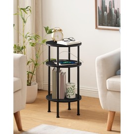 CHOEZON Small Round Side Table with Charging Station, 3-Tier Round End Table for Small Spaces, Nightstand for Living Room, Bedroom, Black TBZ06UBB