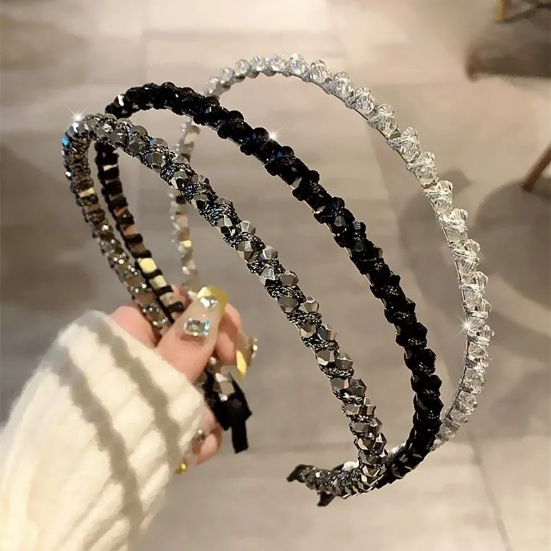4pcs Doble Hilera De Diademas De Cristal De Moda Para