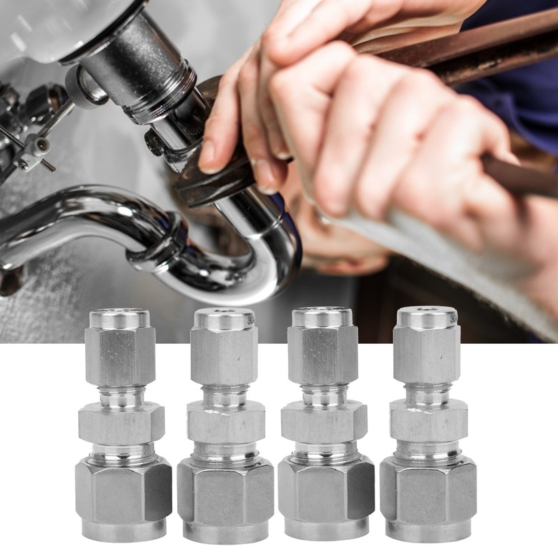 4Pcs Compression Tube Fitting Stainless Steel DoubleFerrule Converter Adapter(Ф4/Ф8 )