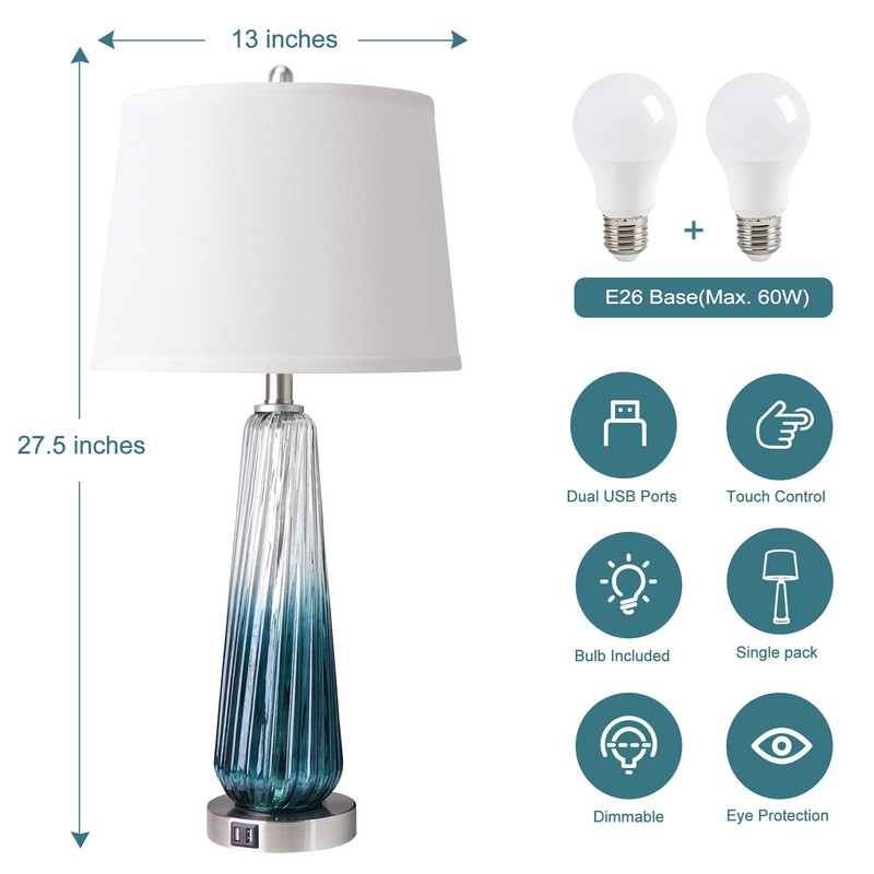 Table Lamps for Living Room with Touch Control, 3-Way Dimmable