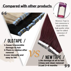 Moresoo Wine Red Hair Extensions Remy Hair Tape in Extensions 12inch Human Hair Extensions Short Hair Skin Weft PU Tape in Hair Extensions Human Hair 20Pieces/30Grams
