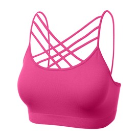 brasier deportivo para mujer con tirantes cruzados, bandeau sin aros, sin tirantes, 102-hot Pink-1, G-EG
