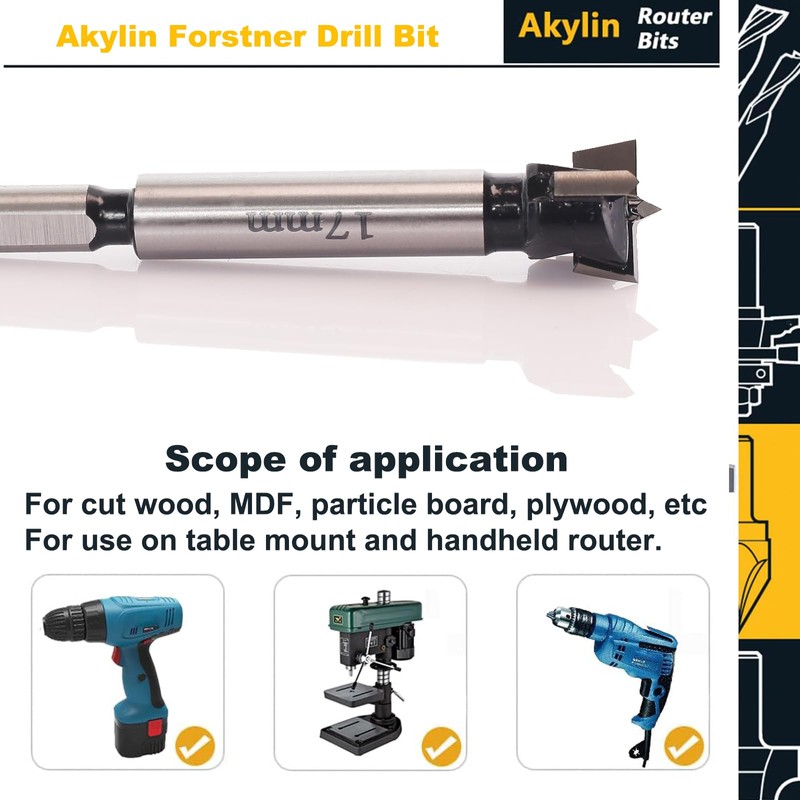 Akylin Forstner Drill Bit 17mm - Carbide Tipped Forstner Bit