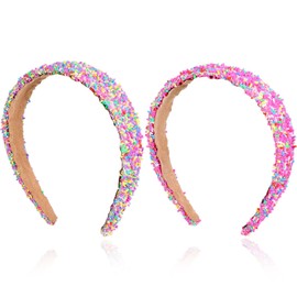 2pcs Sprinkle Head Bands Fun Donut Sprinkle Headband for Women,Pink Non Slip Headbans Cute Donut Candy Accessories
