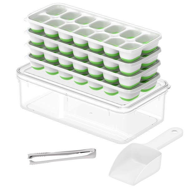 ChefAide Ice Cube Tray with Lid and Bin, 4 Packs