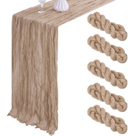 5 Pack Cheesecloth Table Runner Bulk 10Ft Boho Gauze Table Runner Nude Rustic Fall Table Runner for Wedding Party Holiday Birthday 35x120 Inch Farmhouse Table Decor