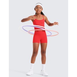 CRZ YOGA Girls Butterluxe Athletic Biker Shorts - Kids Teen High Waist Lounge Active Dance Yoga Running Buttery Soft Deep Red Large