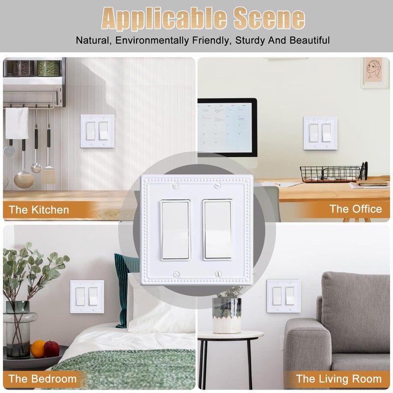 Kisrvopn Metal Outlet Covers Wall Plates, White Beadboard Switch Plate