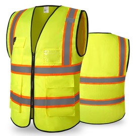 CCSOVO High Visibility Safety Vest with Zip Pockets, Reflective Work Vest, Breathable for Construction Site, Bicycle & Night Work, High Visibility in the Dark, Yellow cloth, 3 XL