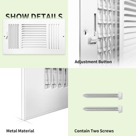 Metal World 10"x4" Steel Heavy Duty Wall Register - All Steel Stamped Ceiling Vent Cover - White Interlocking Valve Louvers Multi Damper Duct Cover - Easy Adjust Three Way Air Vent Deflector 1 Pack